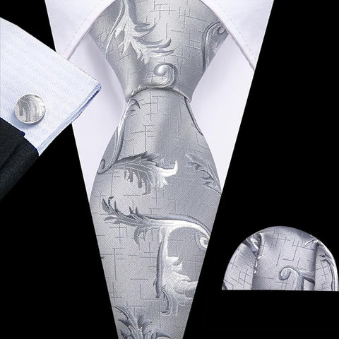 Silver and Grey Silk Necktie Set-LBW1446