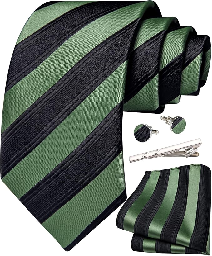 Black and Sage Green Necktie Set-LBWA1235