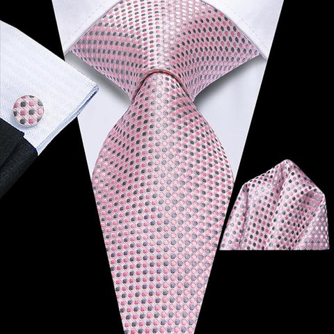 Pink and Grey Silk Necktie Set-LBWH1456