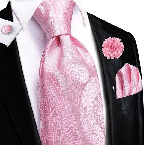 Pink Floral Wedding Prom Necktie Set-LBWH1458