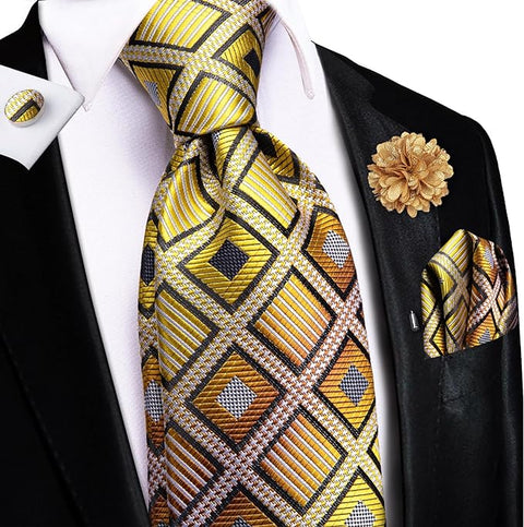 Yellow and Gold Silk Necktie Set-LBWH1459