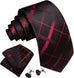 Black Red Maroon Plaid Striped Necktie Set-LBWY1415