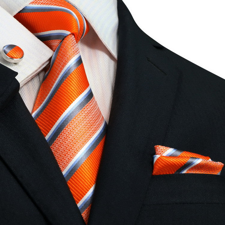 Orange,Gray,Blue and White Necktie Set JPM14N - Toramon Necktie Company