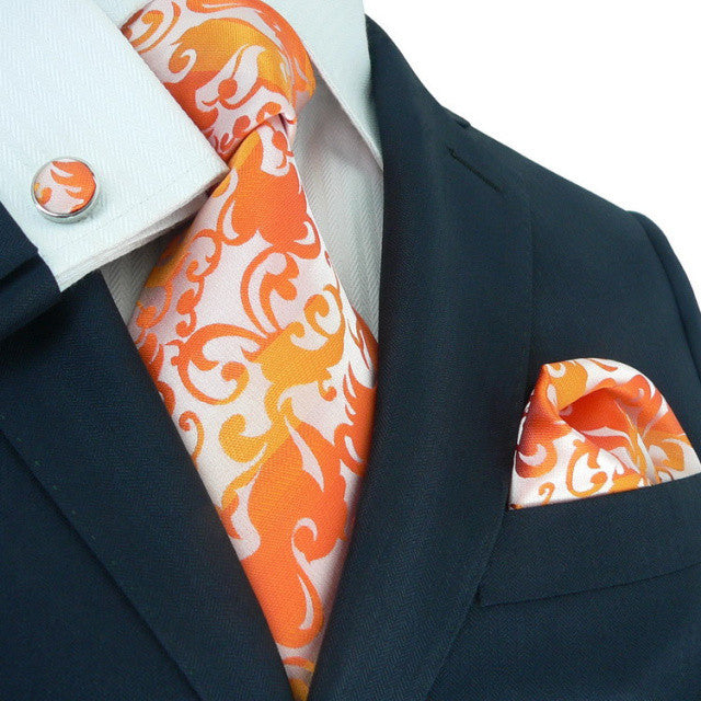 Orange Floral Toramon Silk Tie Set JPM88F