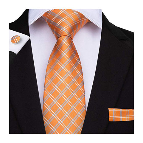 Orange Blue Tan Silk Tie Set DBG283