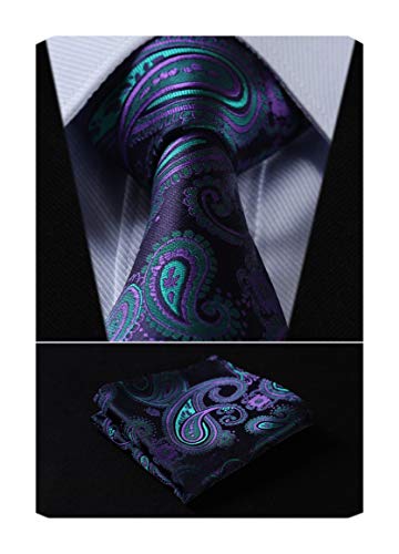 Purple and Turquoise Paisley Floral Necktie Set-HDK501