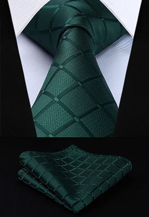 Green Silk Necktie Set- HDN319