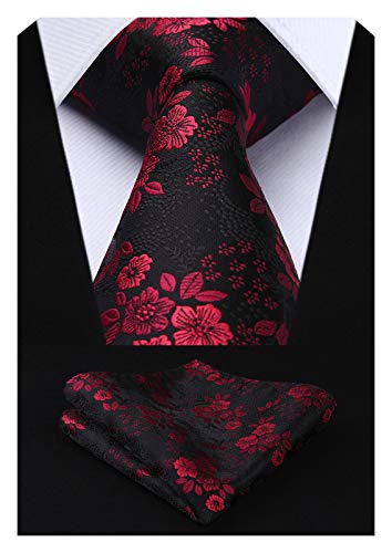 Black and Red Floral Silk Necktie Set HDN5094