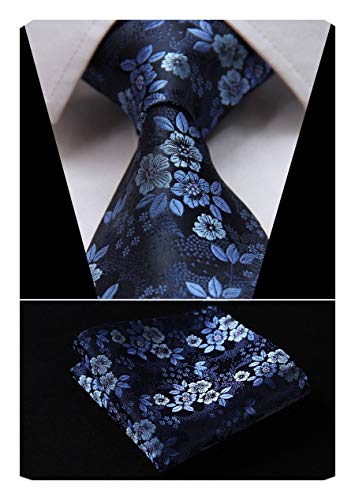 Navy Blue Floral Silk Necktie Set HDN5096