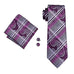 Purple and Gray Plaid Paisley Necktie Set lbw1650