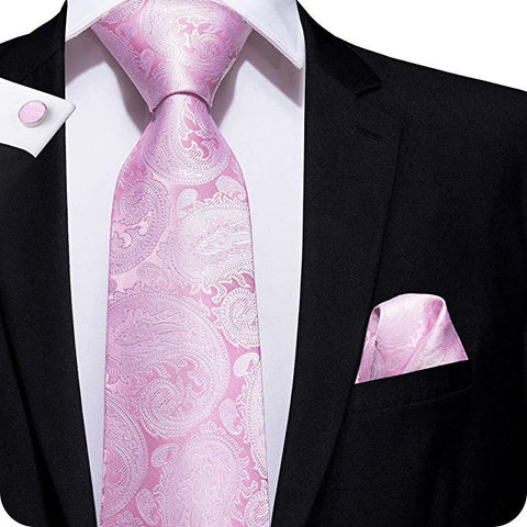 Pink Silk Paisley Necktie Set LBW222