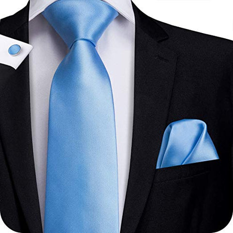 Sky Blue Solid Silk Necktie Set-LBW326
