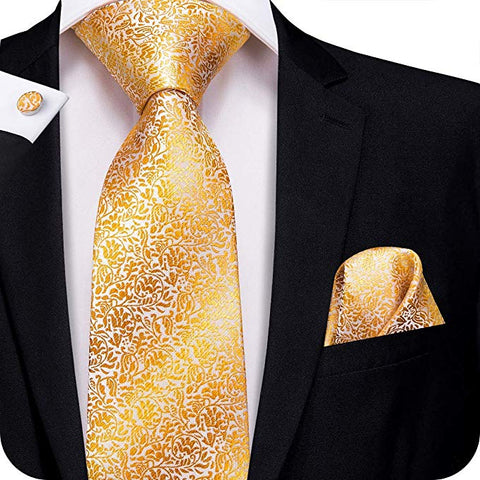 Gold Silk Necktie Set-LBW329