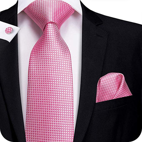 Pink Check Silk Necktie Set-LBW374
