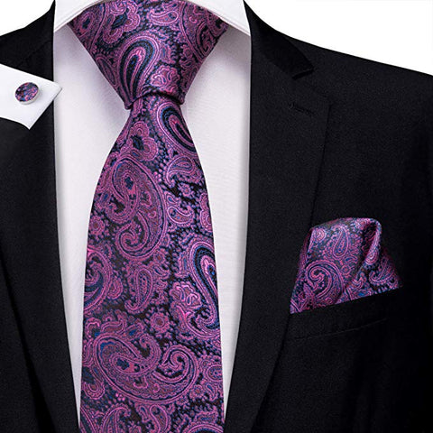 Purple and Black Silk Necktie Set-LBW377