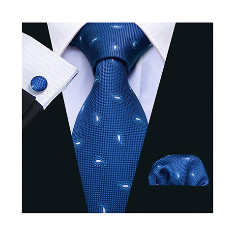 Royal Blue and White Paisley Necktie Set LBW5042