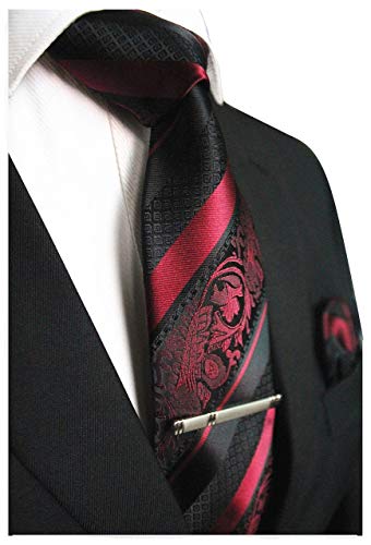 Burgundy and Black Striped Paisley Necktie Set MGN271