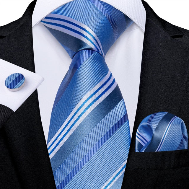 Dusty Blue and White Silk Necktie Set-DBG1374 Dusty Blue and White Silk Necktie Set-DBG1374