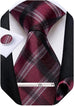 Maroon Black White Plaid Necktie Set-DBG1426