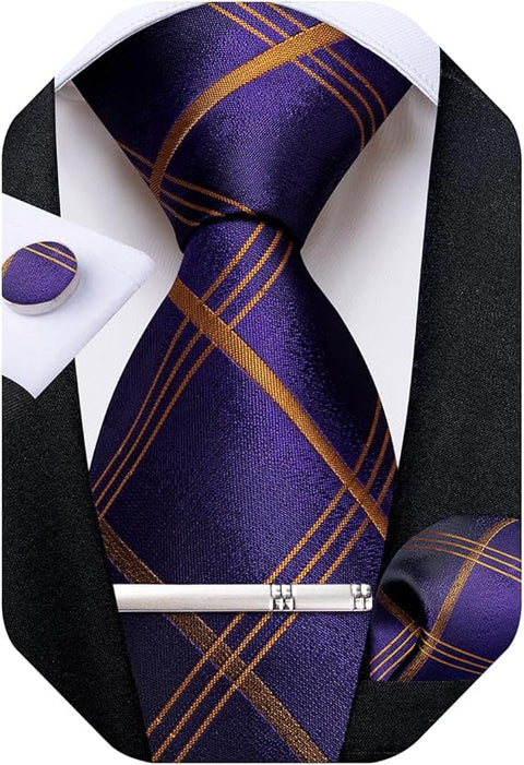 Blue and Gold Silk Necktie Set-DBG1557