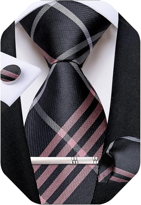 Pink and Grey Silk Necktie Set-DBG1561