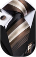 Black Brown Beige Striped Necktie Set-DUB1565