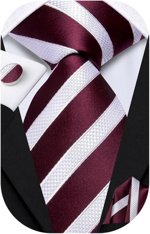 Burgundy and White Silk Necktie Set-DUB1566