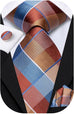 Rust Blue Brown Necktie Set-DUB1567