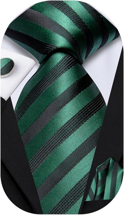 Forest Green and Black Necktie Set-DUB1568