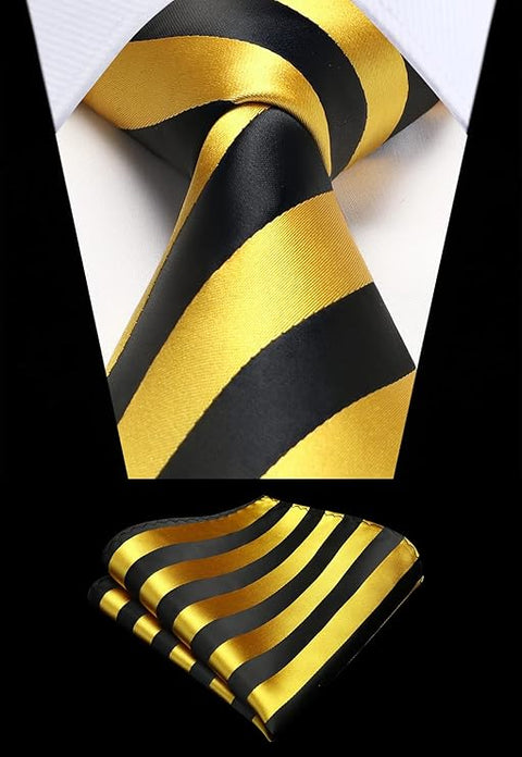Gold and Black Silk Necktie Set HDN525