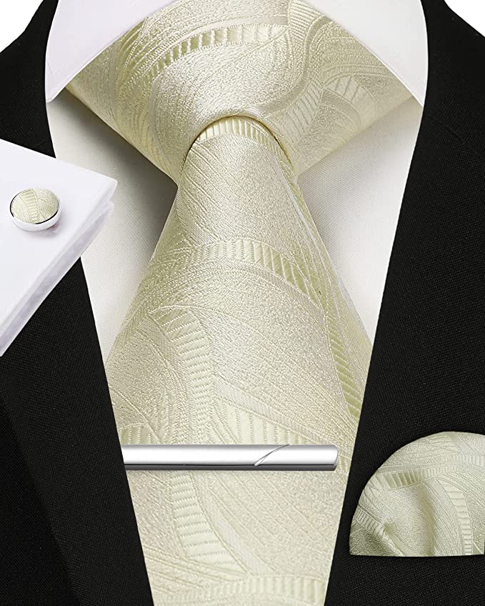 Cream Design Silk Necktie Set-HDNE66