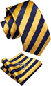 Navy and Yellow Striped Silk Necktie Set-JYTS45