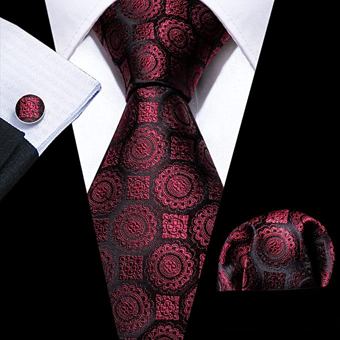 Burgundy and Black Silk Necktie Set-LBW1313 | Toramon Necktie Company | Menâs Necktie Sets