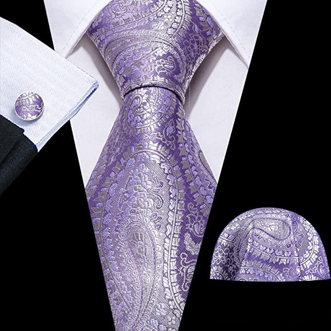 Lavender and Grey Paisley Wedding Necktie Set-LBW1329