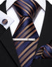 Dark Blue and Gold Striped Necktie Set-LBW1332
