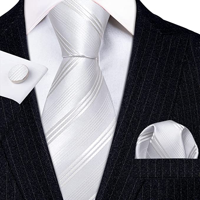 White Stripe Silk Necktie Set-LBW1335