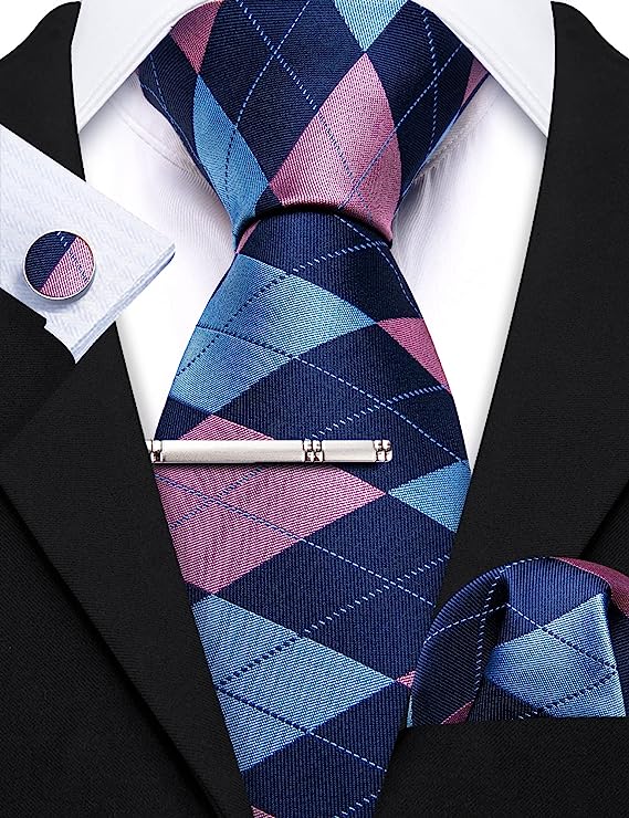 Blue and Pink Silk Necktie Set-LBW1346