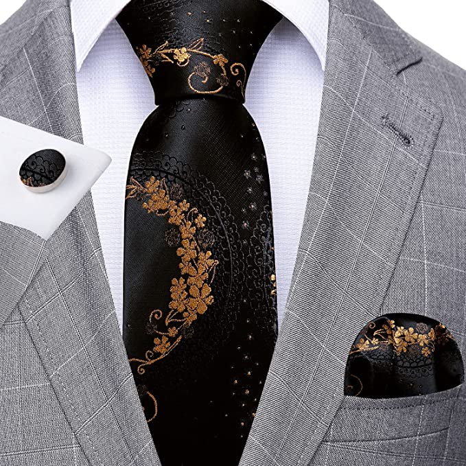 Black and Gold Floral Necktie Set-LBW1347 | Toramon Necktie Company | Men's Necktie Sets & Wedding Ties Black and Gold Floral Necktie Set-LBW1347 | Toramon Necktie Company | Men's Necktie Sets & Wedding Ties
