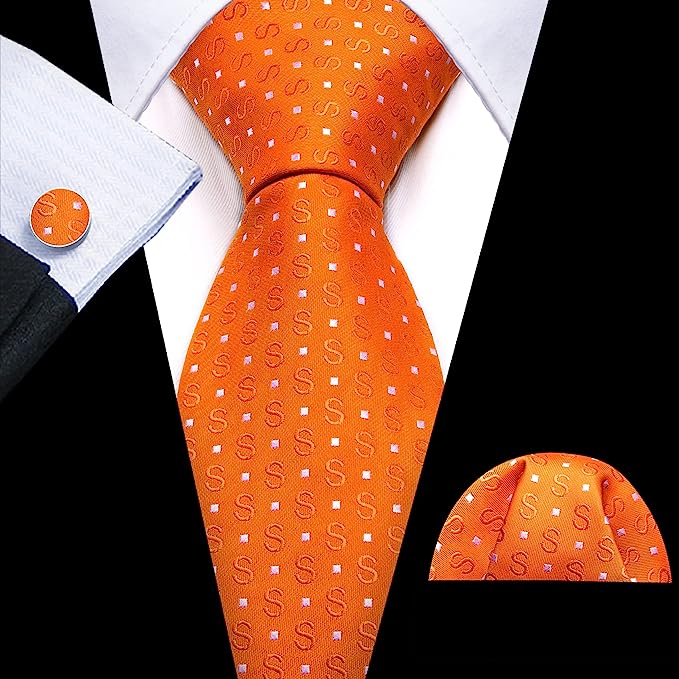 Orange S Silk Necktie Set-LBW1351