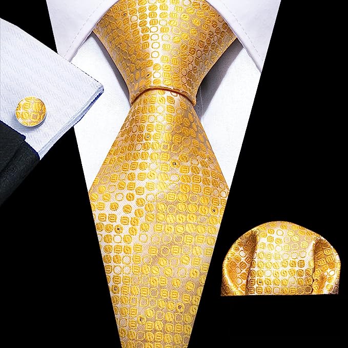 Gold Yellow Dots Necktie Set-LBW1354