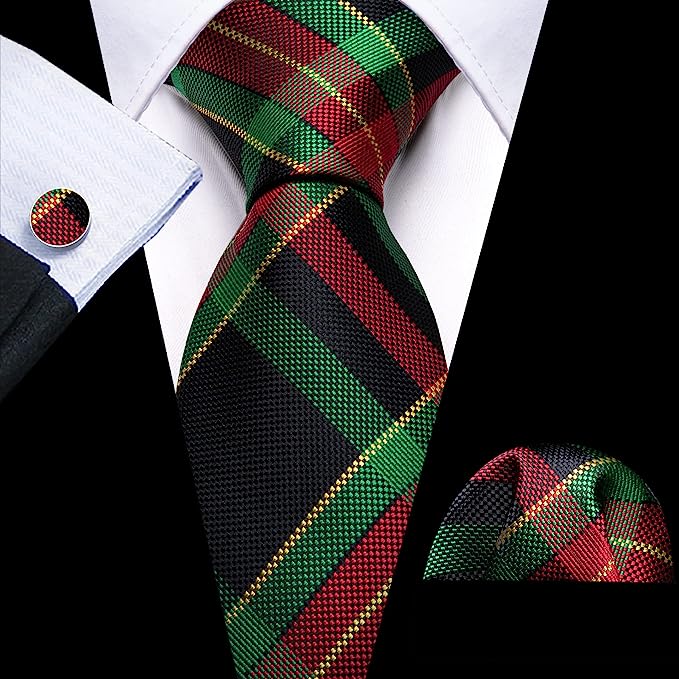 Green Red Black Gold Necktie Set-LBW1355
