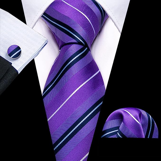 Purple Grey Black Silk Necktie Set-LBW1357