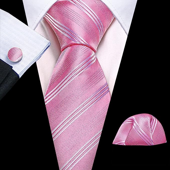 Pink and White Striped Necktie Set-LBW1361