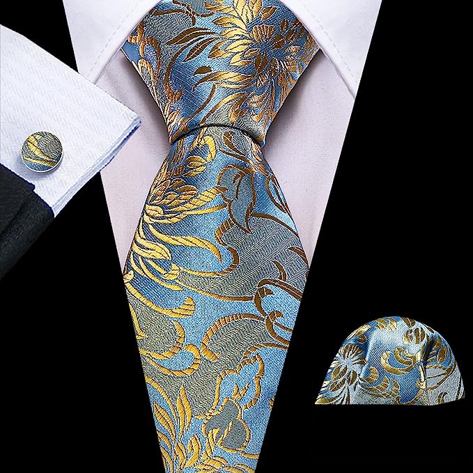Blue and Yellow Silk Necktie Set-LBW1362