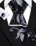 Black and Grey Flower Necktie Set-LBW1375