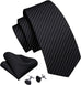 Black and White Stripe Silk Necktie Set-LBW1387