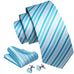 Turquoise and White Stripe Wedding Necktie Set-LBW1398