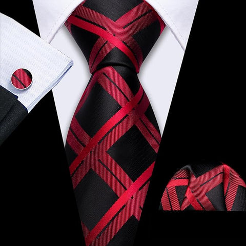 Red and Black Silk Necktie Set-LBW1450
