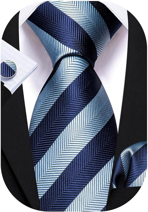 Navy- and Sky-Blue Stripe Necktie Set-LBW1465
