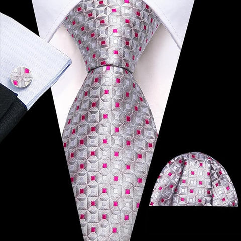 Silver and Raspberry Necktie Set-LBW1497